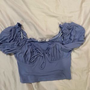 Blouse, purple/blue puff sleeve cropped